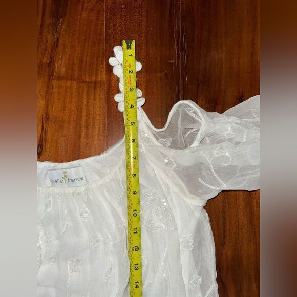 Belle France daisy chain cold shoulder silk blend sequin lined top sz L EUC - Picture 9 of 15